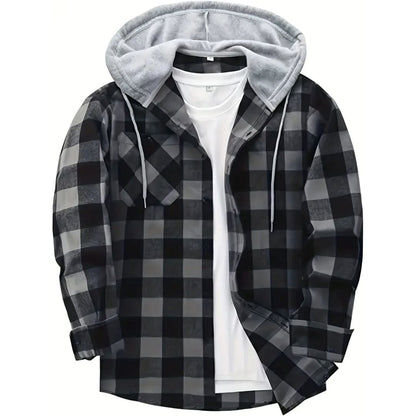 Men's Hooded Jacket Coat Plaid Cold Weather Blouse Men's Hooded Jacket Coat Plaid Cold Weather Blouse | GA Wovany Black S 