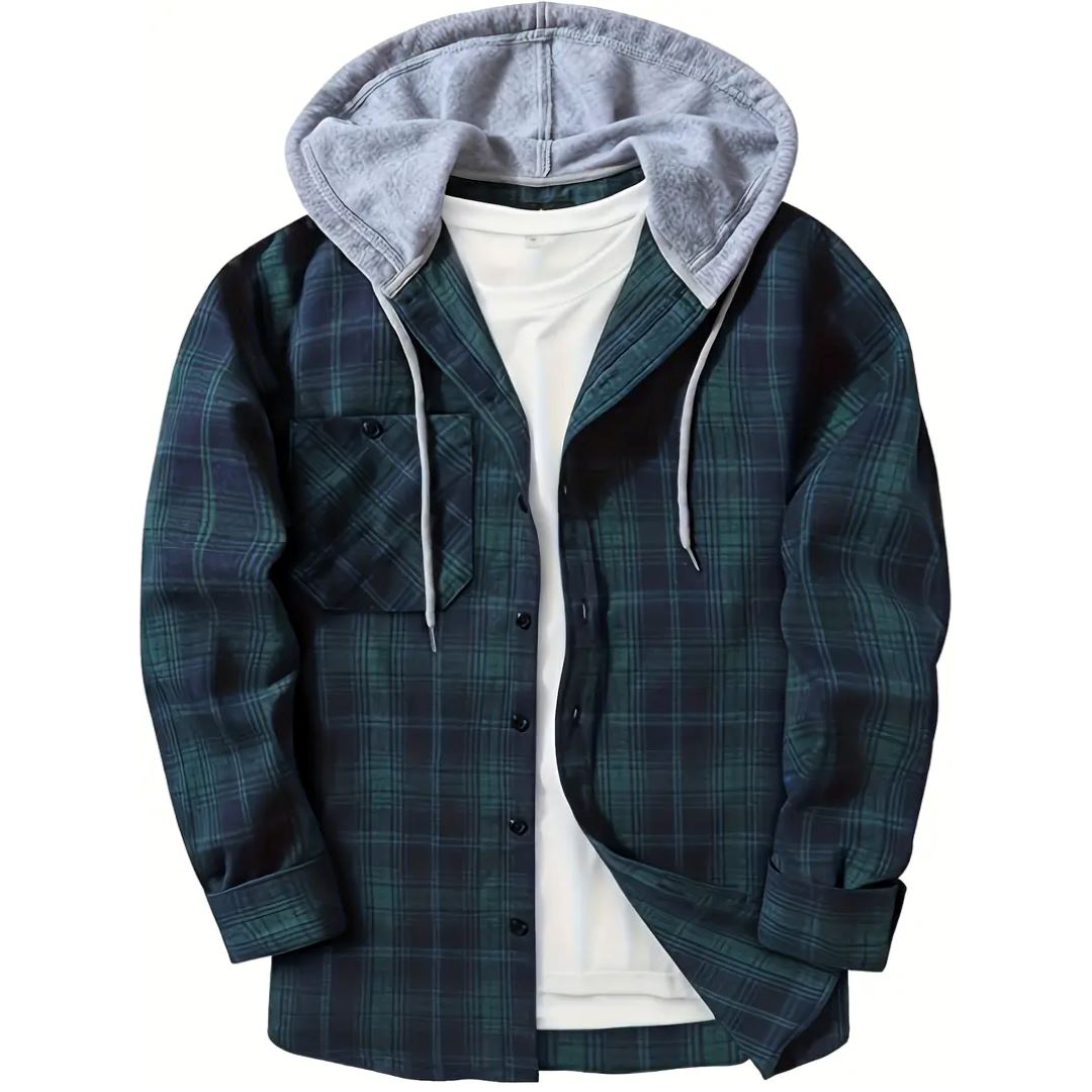 Men's Hooded Jacket Coat Plaid Cold Weather Blouse Men's Hooded Jacket Coat Plaid Cold Weather Blouse | GA Wovany Green S 