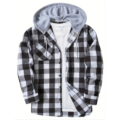 Men's Hooded Jacket Coat Plaid Cold Weather Blouse Men's Hooded Jacket Coat Plaid Cold Weather Blouse | GA Wovany White S 