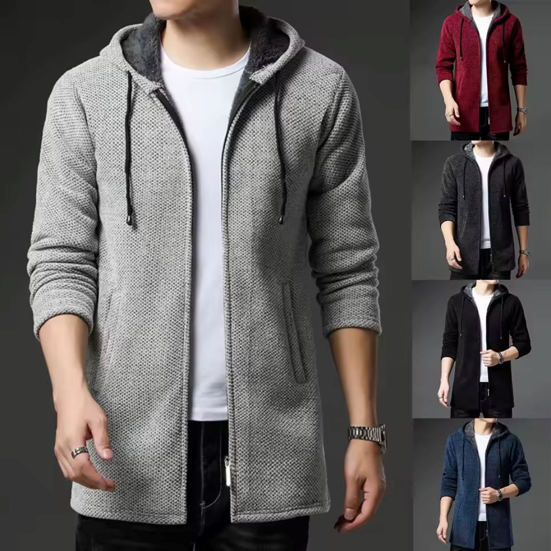 Men's Mid Length Fleece Padded Zipper Hooded Cardigan Men's Mid Length Fleece Padded Zipper Hooded Cardigan Wovany 