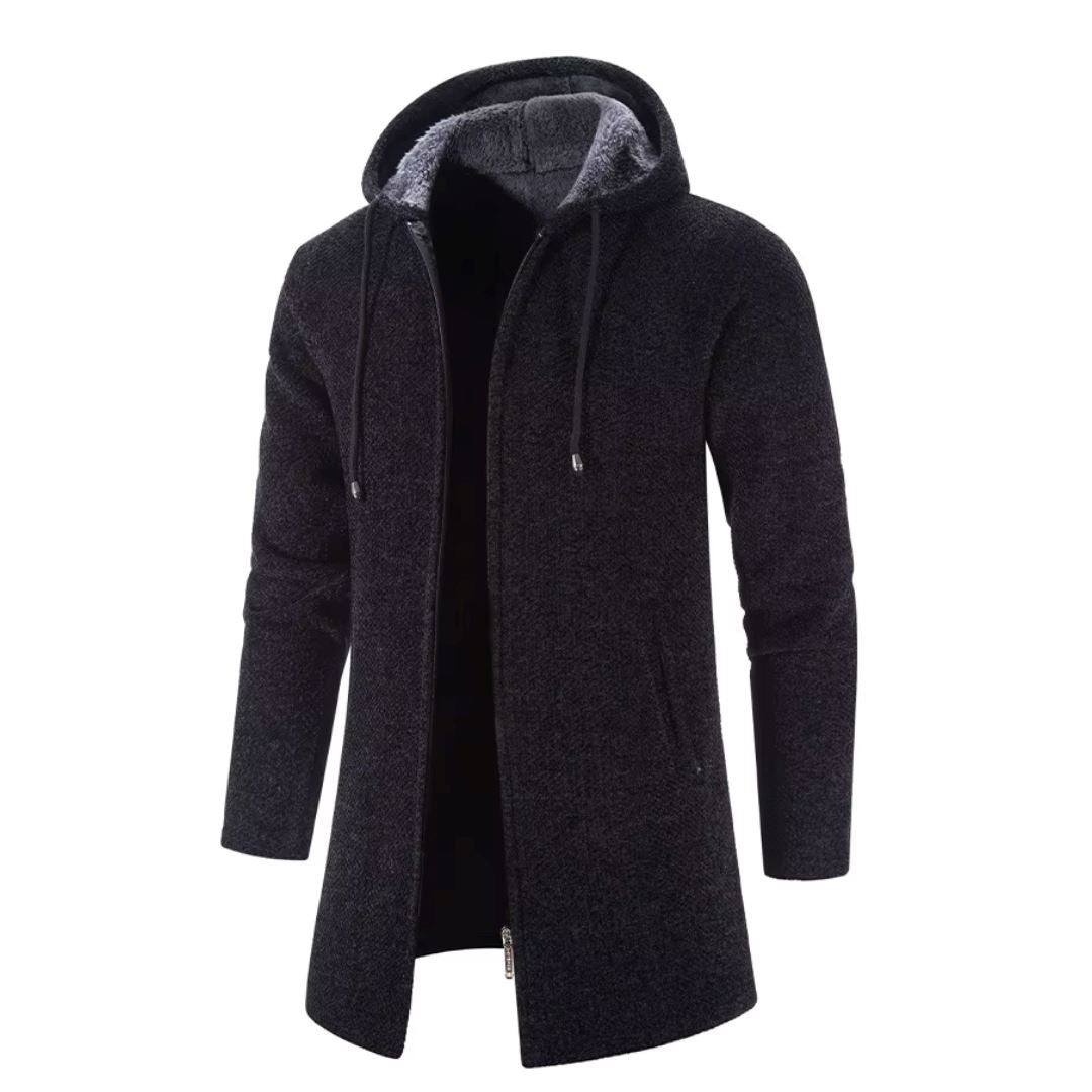 Men's Quilted Wool Cardigan With Hood and Zipper Men's Quilted Wool Cardigan With Hood and Zipper Wovany Black M 