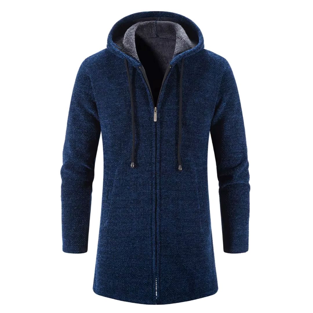 Men's Quilted Wool Cardigan With Hood and Zipper Men's Quilted Wool Cardigan With Hood and Zipper Wovany Blue M 