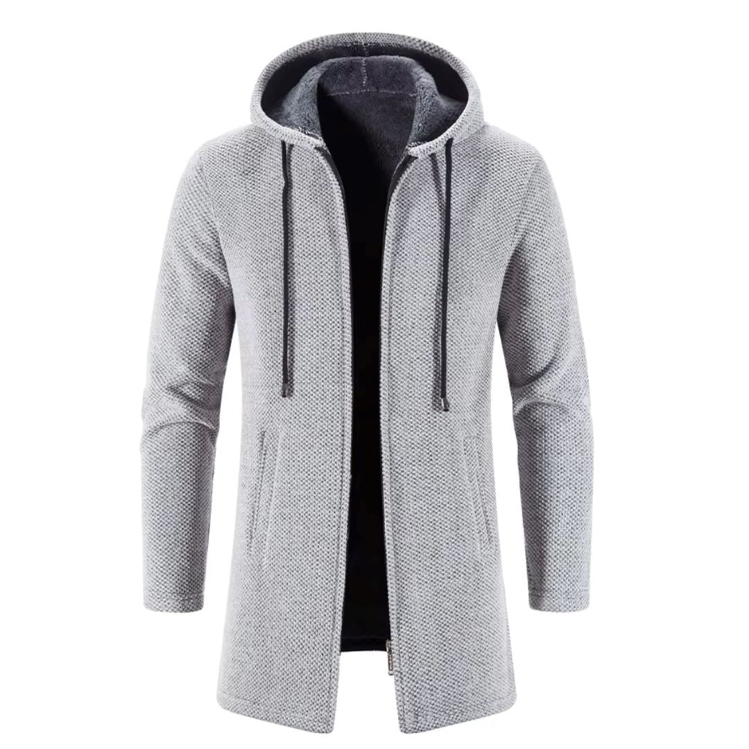 Men's Quilted Wool Cardigan With Hood and Zipper Men's Quilted Wool Cardigan With Hood and Zipper Wovany Light Gray M 