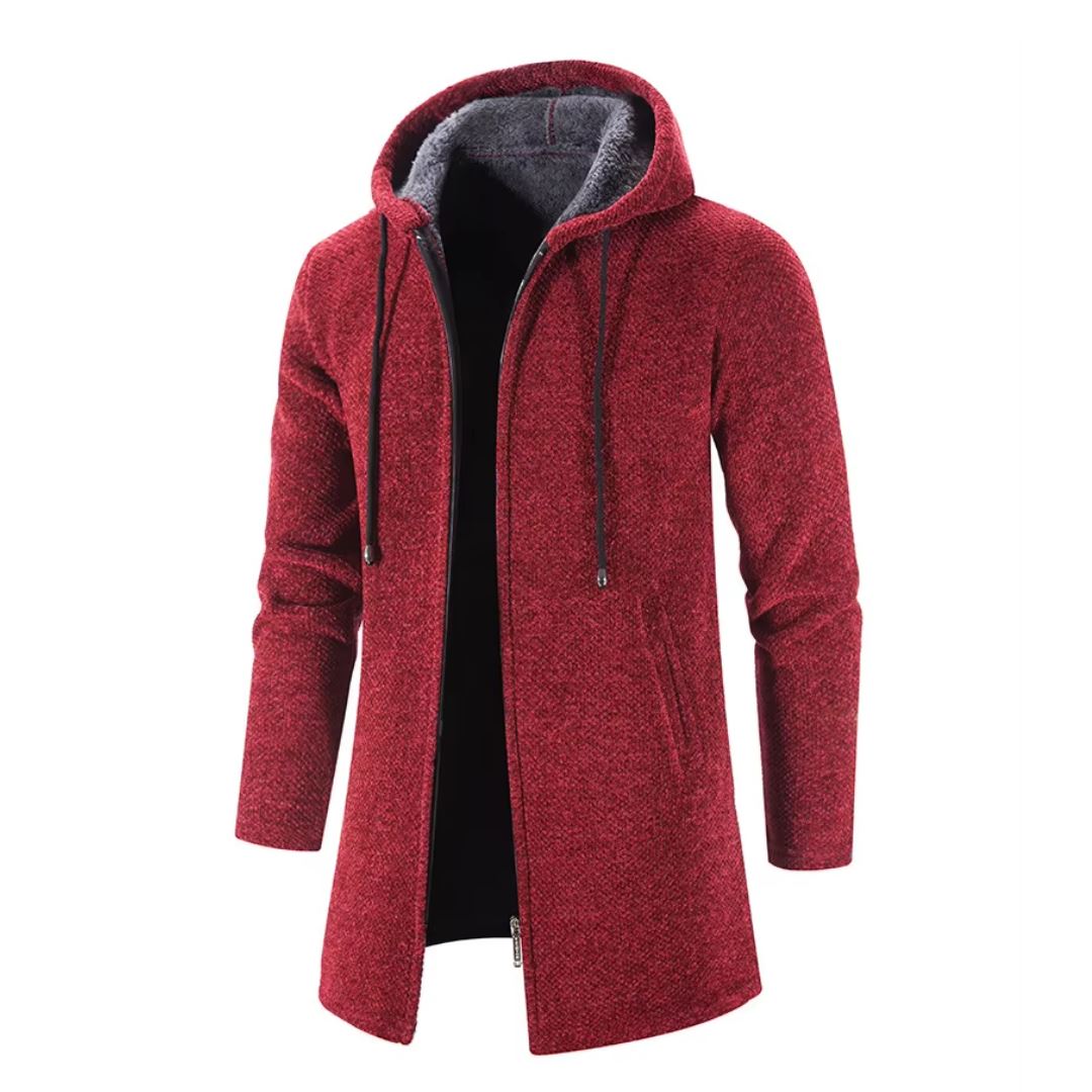 Men's Quilted Wool Cardigan With Hood and Zipper Men's Quilted Wool Cardigan With Hood and Zipper Wovany Wine M 