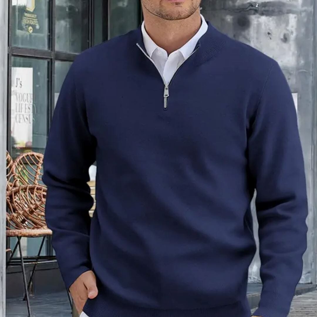 Men's Sweater with Zipper and Collar Men's Sweater with Zipper and Collar Wovany Blue S 