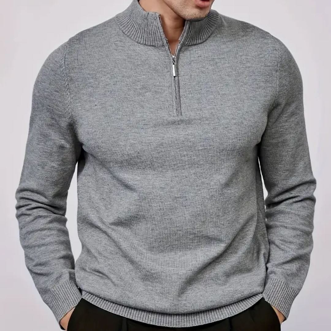 Men's Sweater with Zipper and Collar Men's Sweater with Zipper and Collar Wovany Gray S 